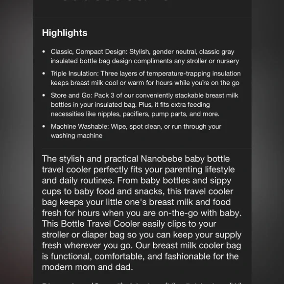 Nanobebe triple insulated cooler/travel bag