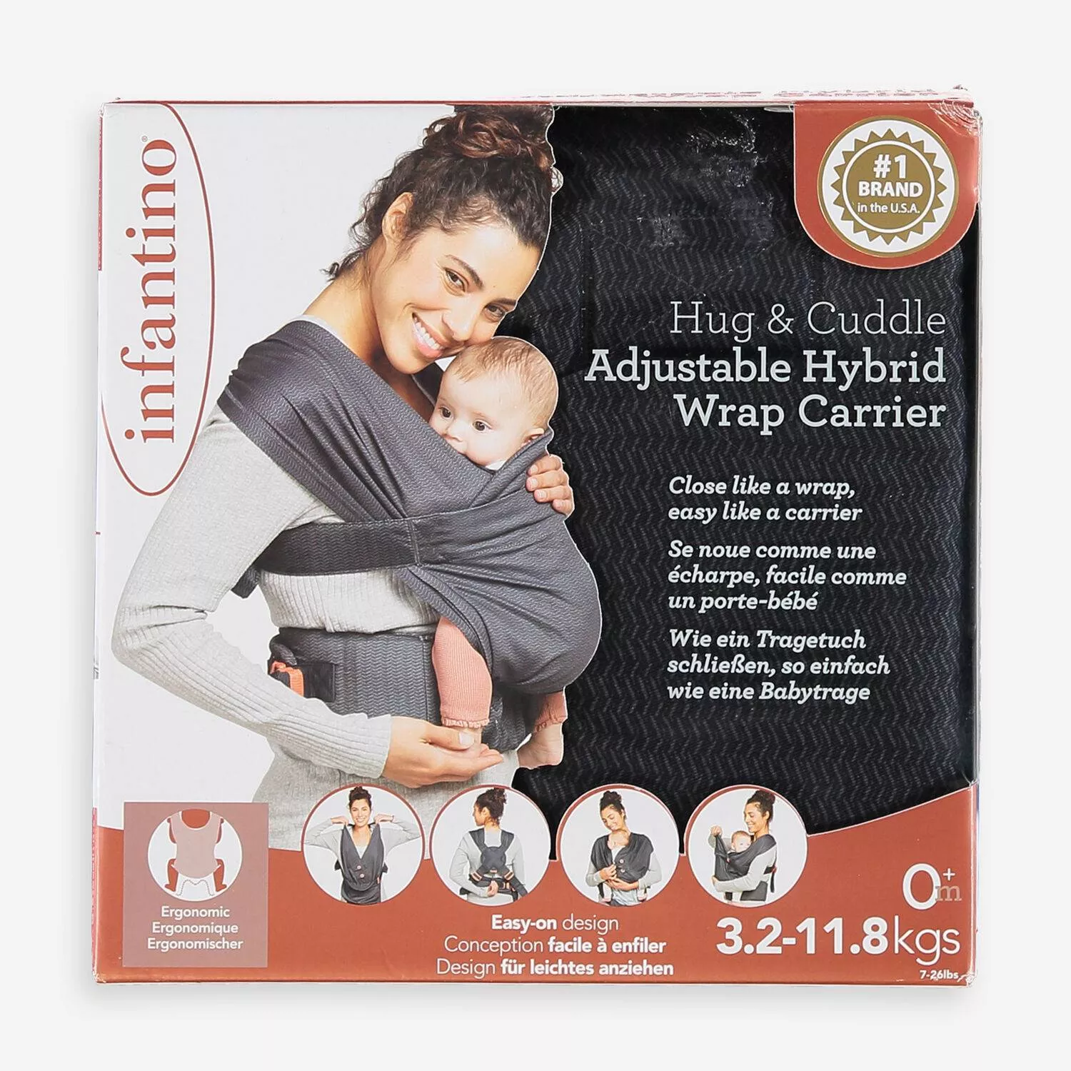 Infantino Hug & Cuddle Adjustable Hybrid Wrap Carrier Multicolor Age- Newborn & Above