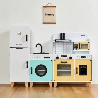 2in1 Pretend Cooking Sets Wooden Electric Kitchen Toys with Real Water