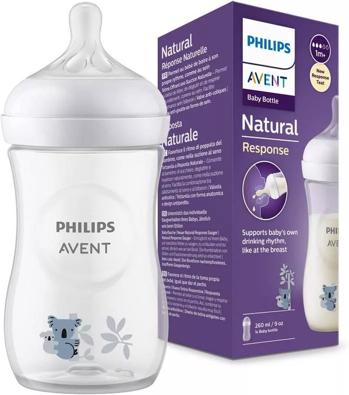Philips Avent Natural Response Baby Bottle 260ml, BPA Free for Babies 1 Month