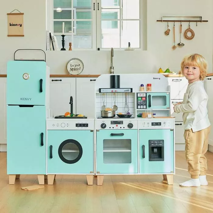 2in1 Pretend Cooking Sets Wooden Electric Kitchen Toys with Real Water