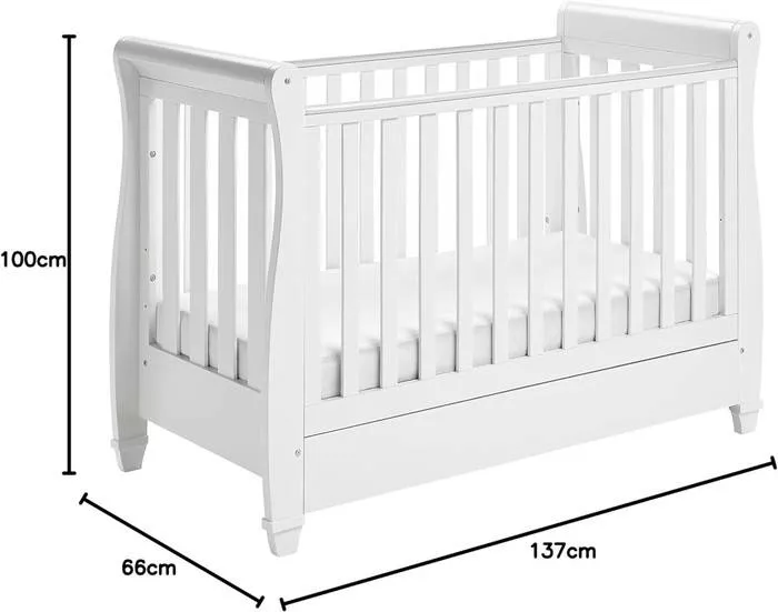 Babymore Eva Sleigh Baby Cot Bed White With Mattress Included
