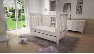 Babymore Eva Sleigh Baby Cot Bed White With Mattress Included