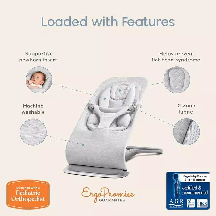 Ergobaby Evolve 3-in-1 Bouncer, Adjustable Multi Position Baby Bouncer Seat, Fits Newborn to Toddler,