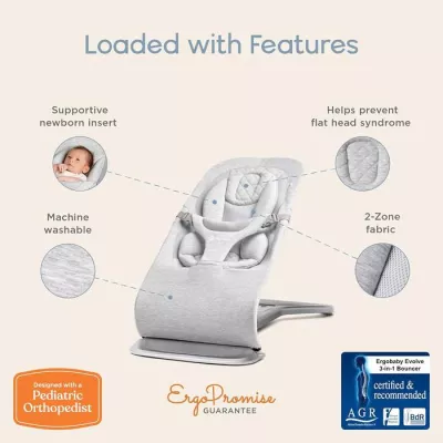 Ergobaby Evolve 3-in-1 Bouncer, Adjustable Multi Position Baby Bouncer Seat, Fits Newborn to Toddler,