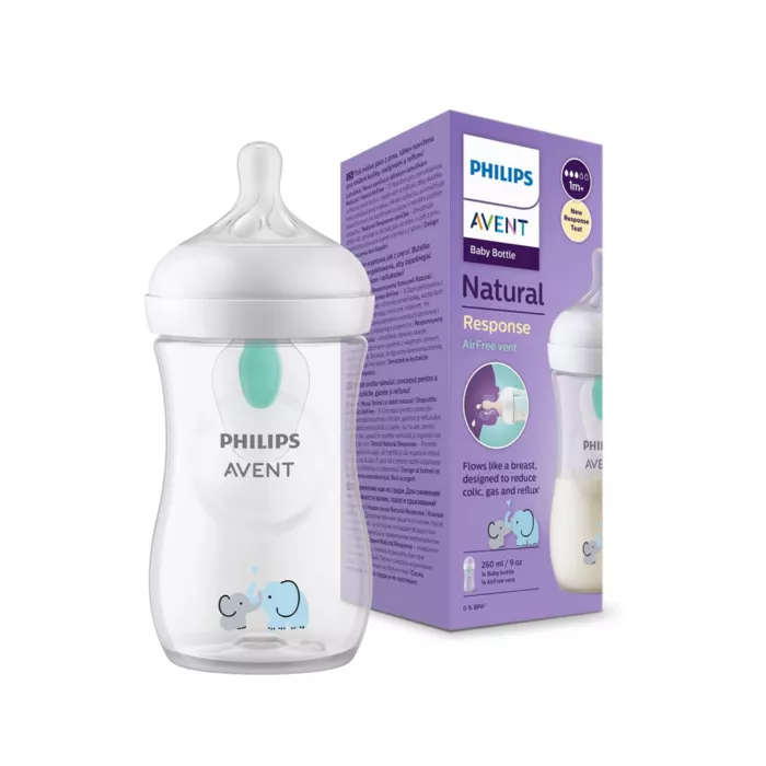 Philips Avent Natural Response Baby Bottle - 260ml Baby Milk Bottle with AirFree Vent, BPA Free for Newborn Babies Aged 1 Months+