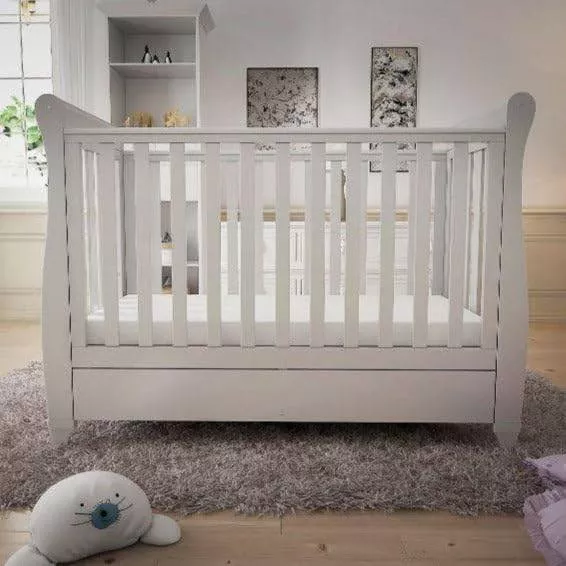 Babymore Eva Sleigh Baby Cot Bed White With Mattress Included