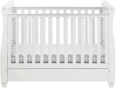Babymore Eva Sleigh Baby Cot Bed White With Mattress Included