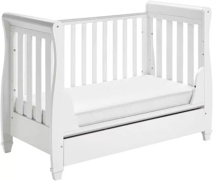 Babymore Eva Sleigh Baby Cot Bed White With Mattress Included