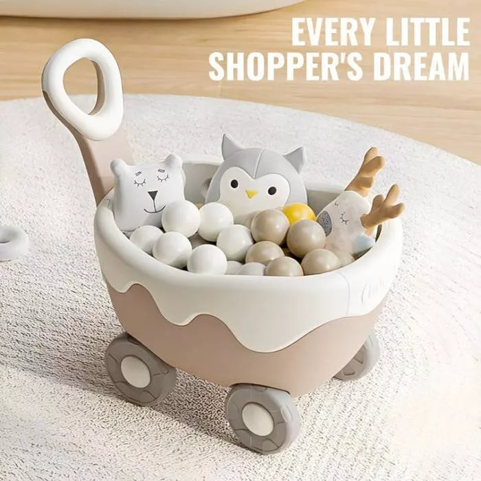Cream Shopping Cart Walker Push Cart